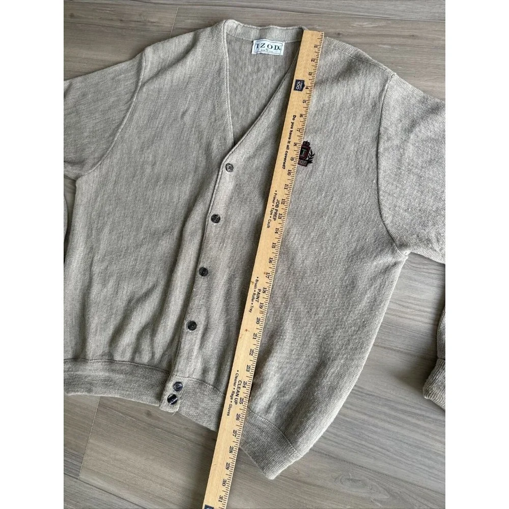 Vintage Izod Cardigan Men Sz XL Beige Button‎ Up Long Sleeve Made In USA Sweater